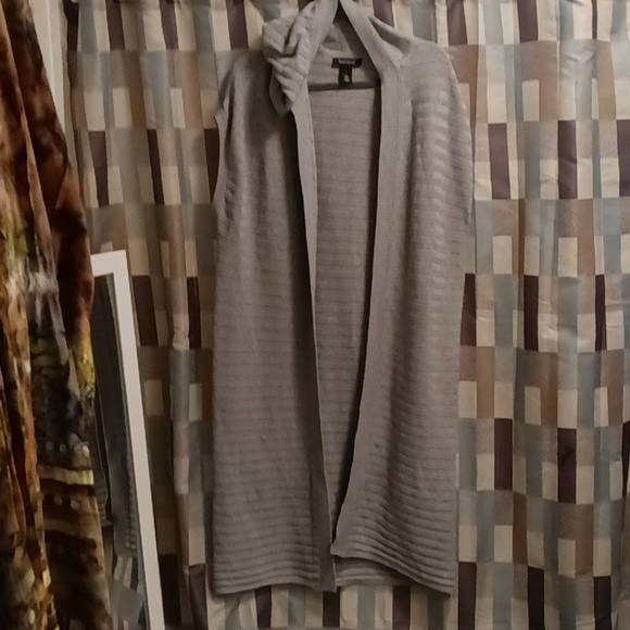 FINAL PRICE NWOT WH/BM gray hooded striped/banded/ribbed open cardigan Sm - Picture 2 of 9